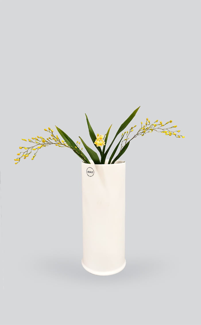 Orchidėja Mini Oncidium baltoje vazoje | Gėlės studija